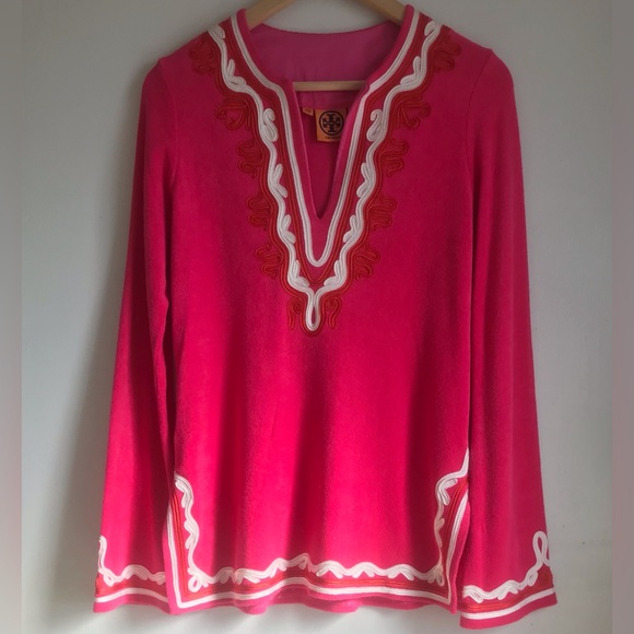 TORY BURCH Pink Embroidered Terry Cloth Tunic - Picture 1 of 8